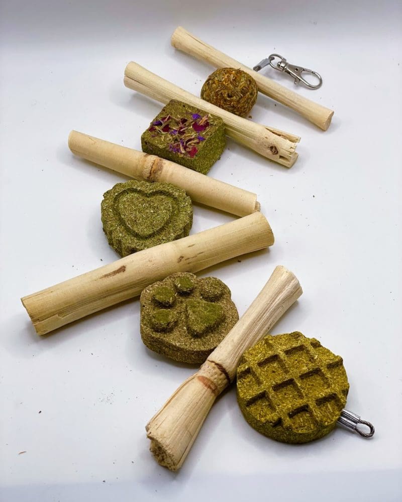 Assorted Mix Cake and Bamboo Hanging toy for rabbits, hamsters, chinchillas, guinea pig and small animals