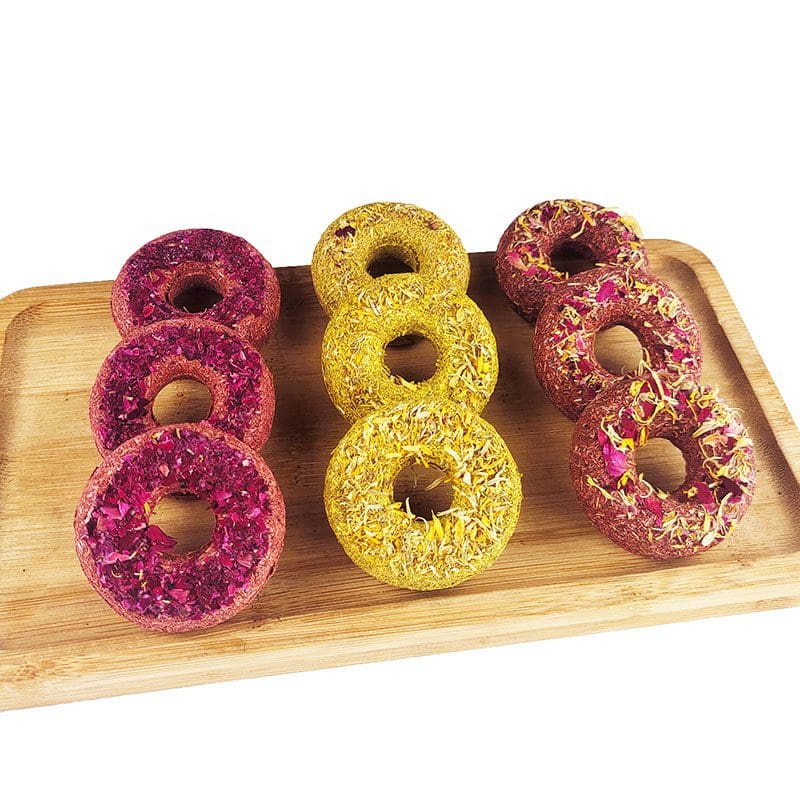 Donut With Flower Petals Treat For Rabbit, Hamsters, Guinea Pigs, Chinchillas & Small Rodents