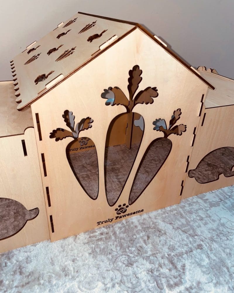 Wooden Indoor Rabbit House, Castle, Hideouts and Hutch With Ramps, Hay Feeder and Waste Tray